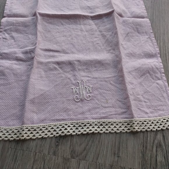 Vintage Mauve Tea Towel Napkin Monogram W Light Purple Retro Kitchen Dining - Picture 3 of 9